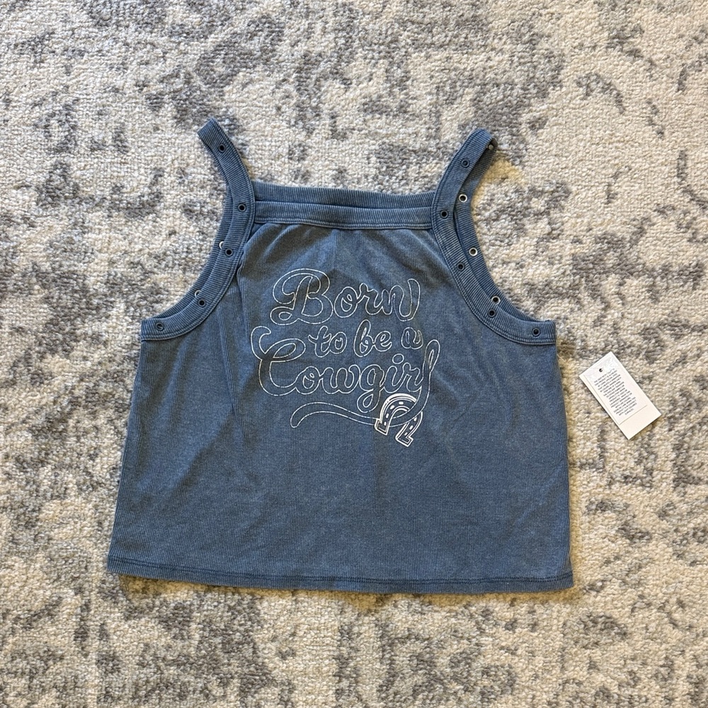 Love Tribe Blue Tank Top - Born to be a Cowgirl